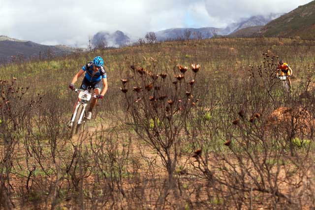Riccardo Chiarini (left) during stage 4 of the 2014 Absa Cape Epic Mountain Bike stage race from The Oaks Estate in Greyton, South Africa on the 27 March 2014 Photo: Nick Muzik/Cape Epic/SPORTZPICS