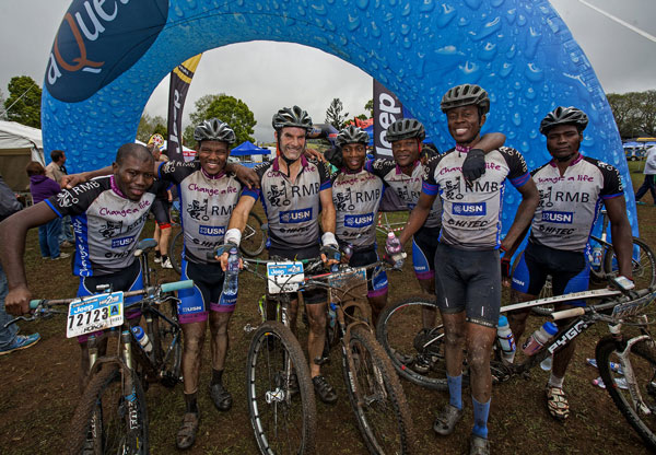 RMB Change a Life MTB Academy's Scelo Mhlongo, John Ntuli, Martin Dreyer, Ndumiso Dontso, Bongumuso Zikhali, Sipho Kupiso and Sthembiso Masango enjoyed yet another strong showing at the 2015 Sunday Tribune Jeep Hill2Hill mountain bike marathon on Sunday, 13 September. Photo: Jon Ivins/Hill2Hill