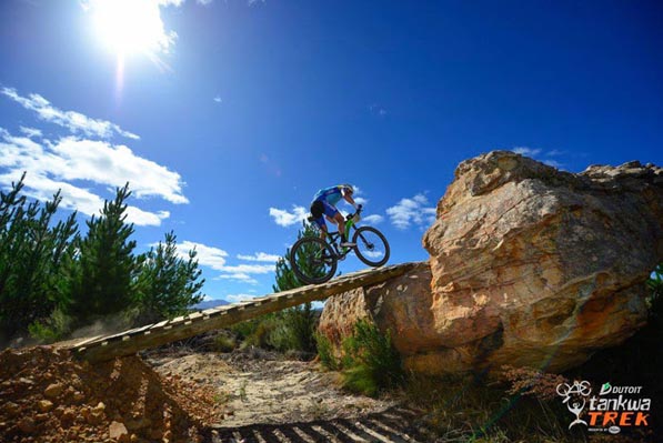 USN Purefit's Waylon Woolcock crosses one of the many bridge structures during Stage 3 of the DUTOIT Tankwa Trek international mountain bike stage race in South Africa on Sunday. Photo: www.zooncronje.com