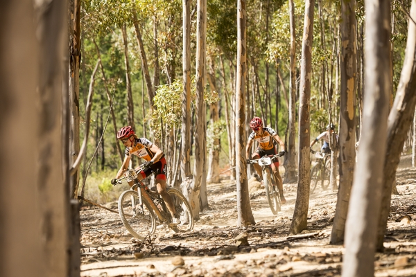 Ariane Kleinhans (R) and Annika Langvad (L) during stage 3 of the 2016 Absa Cape Epic Mountain Bike stage race held from Saronsberg Wine Estate in Tulbagh to the Cape Peninsula University of Technology in Wellington, South Africa on the 16th March 2016 Photo by Sam Clark/Cape Epic/SPORTZPICS