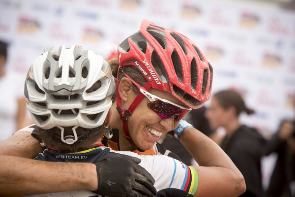 Ariane Kleinhans after winning during stage 4 of the 2016 Absa Cape Epic Mountain Bike stage race from the Cape Peninsula University of Technology in Wellington, South Africa on the 17th March 2016 Photo by Sam Clark/Cape Epic/SPORTZPICS PLEASE ENSURE THE APPROPRIATE CREDIT IS GIVEN TO THE PHOTOGRAPHER AND SPORTZPICS ALONG WITH THE ABSA CAPE EPIC ace2016