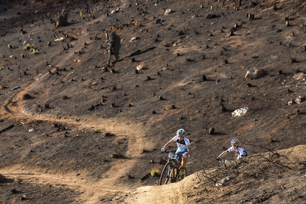 Sabine Spitz and Yana Belomoina during stage 6 of the 2016 Absa Cape Epic Mountain Bike stage race from Boschendal in Stellenbosch, South Africa on the 19th March 2015 Photo by Sam Clark/Cape Epic/SPORTZPICS 
