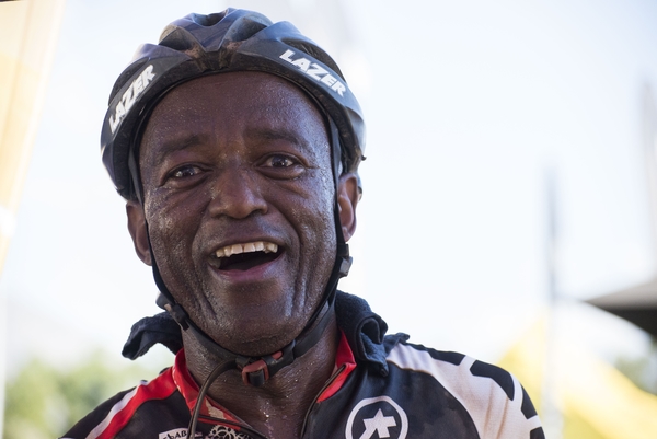 Maurice Mdlolo of South Africa (Absa DiepslootMTBAcademy ) still all smiles during stage 3 of the 2016 Absa Cape Epic Mountain Bike stage race held from Saronsberg Wine Estate in Tulbagh to the Cape Peninsula University of Technology in Wellington, South Africa on the 16th March 2016 Photo by Emma Hill/Cape Epic/SPORTZPICS