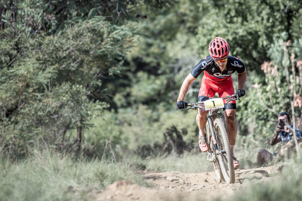 James Reid (Team Spur) won the Pro-Elite men's race at round three of the Stihl 2016 SA XCO Cup Series hosted by the City of Thswane at Wolwespruit Bike Park in Erasmuskloof, Pretoria, on Saturday 26 March. Photo: Hendrik Steytler Photography