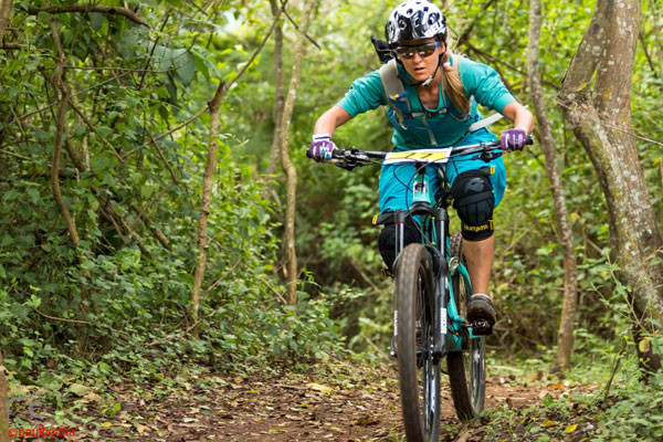 Kim Westbrook enjoyed the "grippy" trails and won the Women's category overall at round two of the 2016 KZNMTB Provincial ENDURO Series - presented by Greg Minnaar Cycles at Giba Gorge MTB Park near Pinetown on Saturday 26 March. Photo: Paul Botma