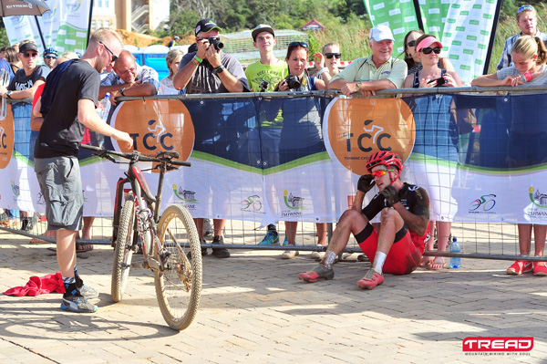 James Reid (Team Spur) after winning the Pro-Elite men's race at round three of the Stihl 2016 SA XCO Cup Series hosted by the City of Thswane at Wolwespruit Bike Park in Erasmuskloof, Pretoria, on Saturday 26 March. Photo: Dino Lloyd