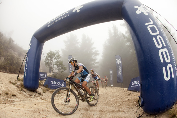 Yana Belomoina (L) and Sabine Spitz (R) win the hotspot during stage 5 of the 2016 Absa Cape Epic Mountain Bike stage race held from the Cape Peninsula University of Technology in Wellington to Boschendal in Stellenbosch, South Africa on the 18th March 2016. Photo: Sam Clark/Cape Epic/SPORTZPICS