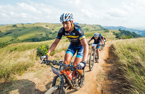 It was a dominant performance from the Team TBC/Mitas duo of Johan Labuschagne (front) and Catherine Williamson (back) they were powering their way to their third stage win and the overall mixed title during the third and final stage of the 2016 KAP sani2c on Saturday. Photo: Anthony Grote/Gameplan Media