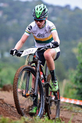 Cherie Redecker (Novus OMX Pro Team) leads the Pro-Elite Women's Log after the first three events in the STIHL 2016 SA XCO Cup Series and will look to reatin her lead at round four in the Eastern Cape at Settler’s Park in Port Elizabeth on Saturday 14 May. Photo: Darren Goddard