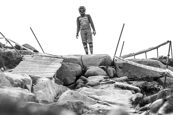 Greg Minnaar check out varying lines near the top of the course. Photo: Michael Cerveny