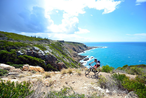 Competitors tackle the scenic singletrack during the prologue stage of the 2016 Cape Pioneer Trek international mountain bike stage race in Mossel Bay, South Africa on Sunday. Photo: www.zcmc.co.za