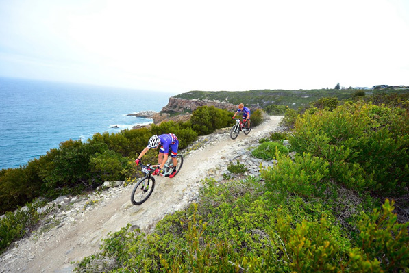 Competitors tackle the scenic singletrack during the prologue stage of the 2016 Cape Pioneer Trek international mountain bike stage race in Mossel Bay, South Africa on Sunday. Photo: www.zcmc.co.za