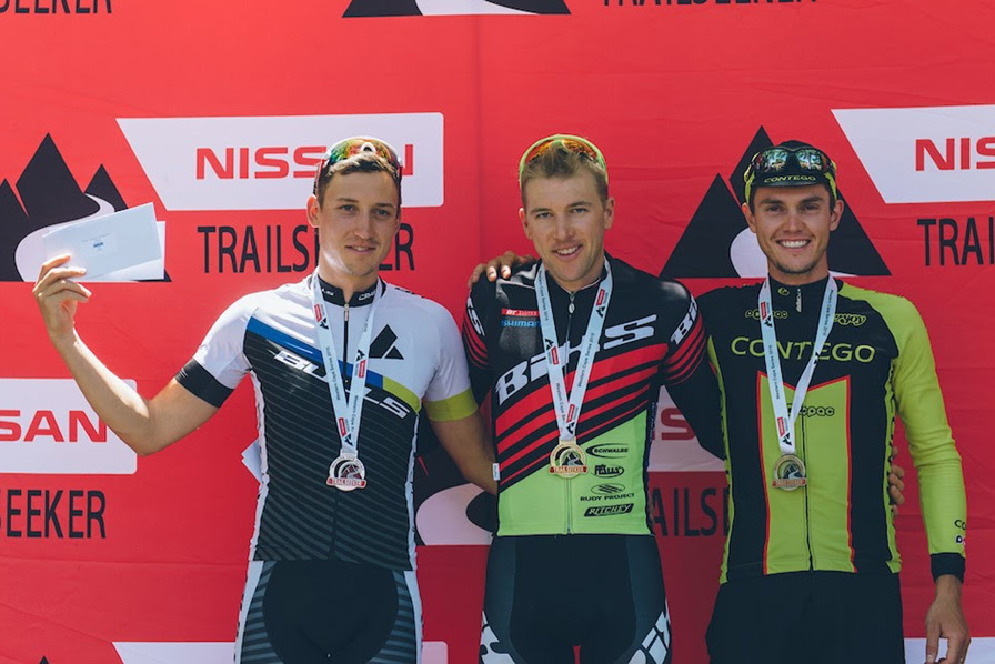 Mens podium (from left to right) Simon Stibjan (Team Bulls) Konny Looser (BiXS) Adriaan Louw (Contego Swift) Photo: www.zcmc.co.za
