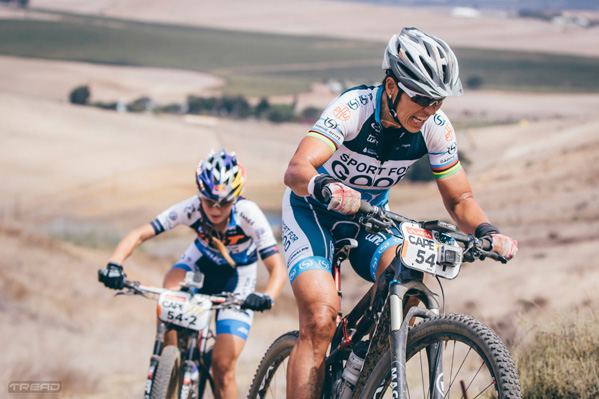 Team Sport for Good's Sabine Spitz and Yana Belomoina on their way to stage victory during the final stage (stage 7) of the 2016 Absa Cape Epic Mountain Bike stage race from Boschendal in Stellenbosch to Meerendal Wine Estate in Durbanville, South Africa on the 20th March 2016 Photo: Ewald Sadie/Cape Epic/SPORTZPICS